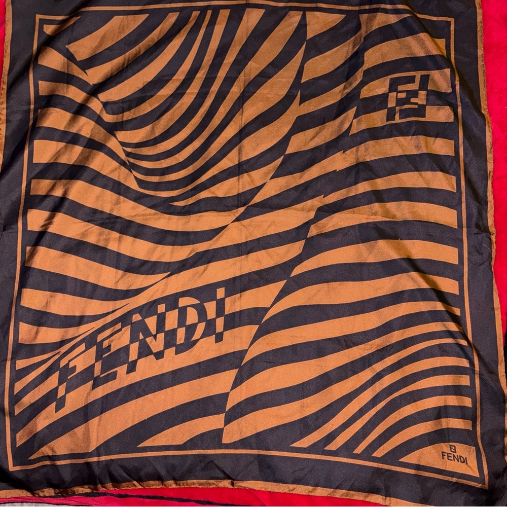 Vintage Fendi Pequin Stripe Silk Scarf Op Art - Rare Lagerfeld Era 1970s-80